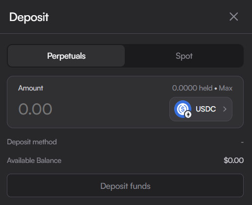 Deposit funds on dYdX