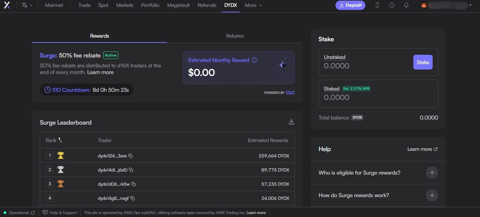 dYdX Staking