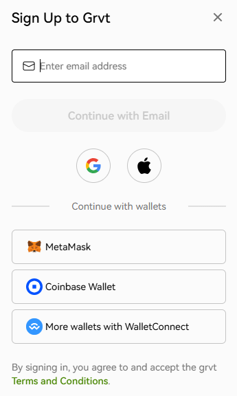 Connect wallet to Grvt