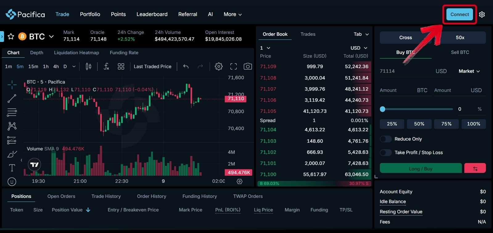 Connect wallet to Pacifica platform