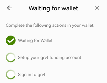 Grvt connection request to web3 wallet
