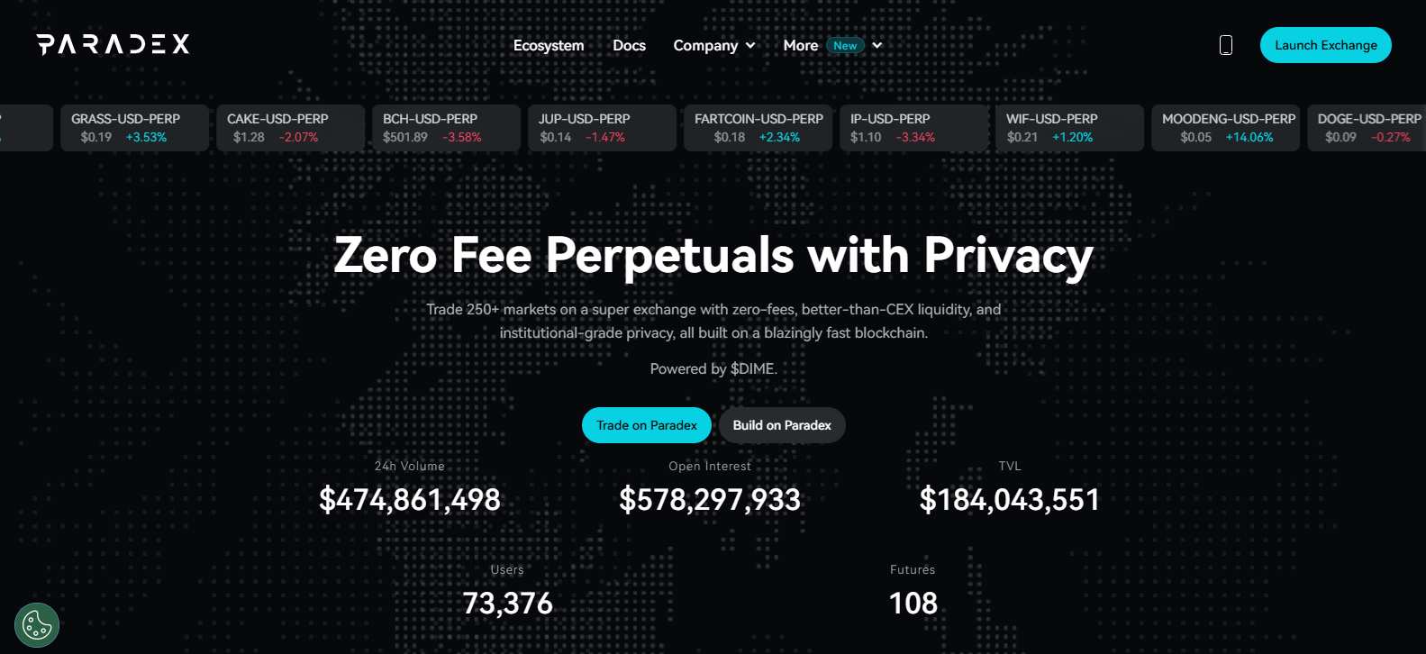 Paradex homepage