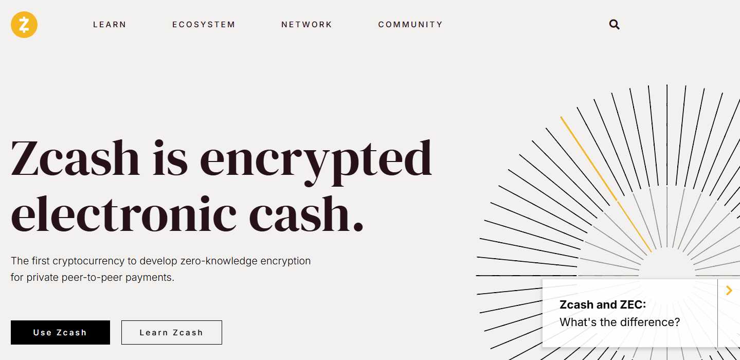 Zcash homepage