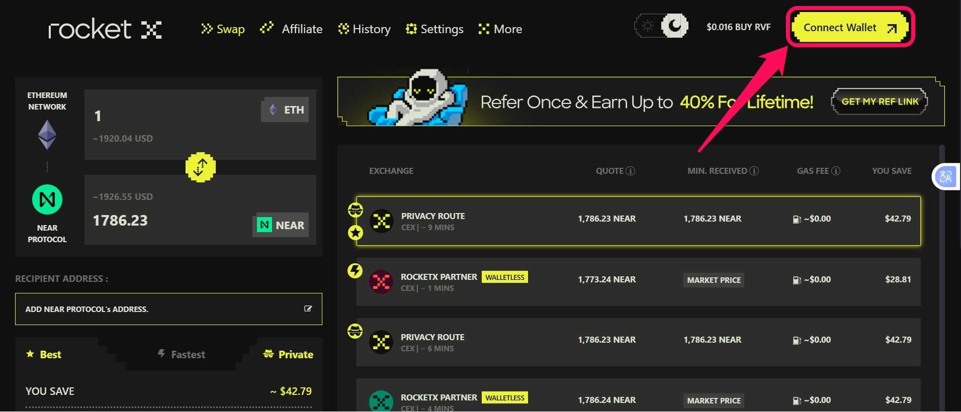 Connect Wallet on RocketX