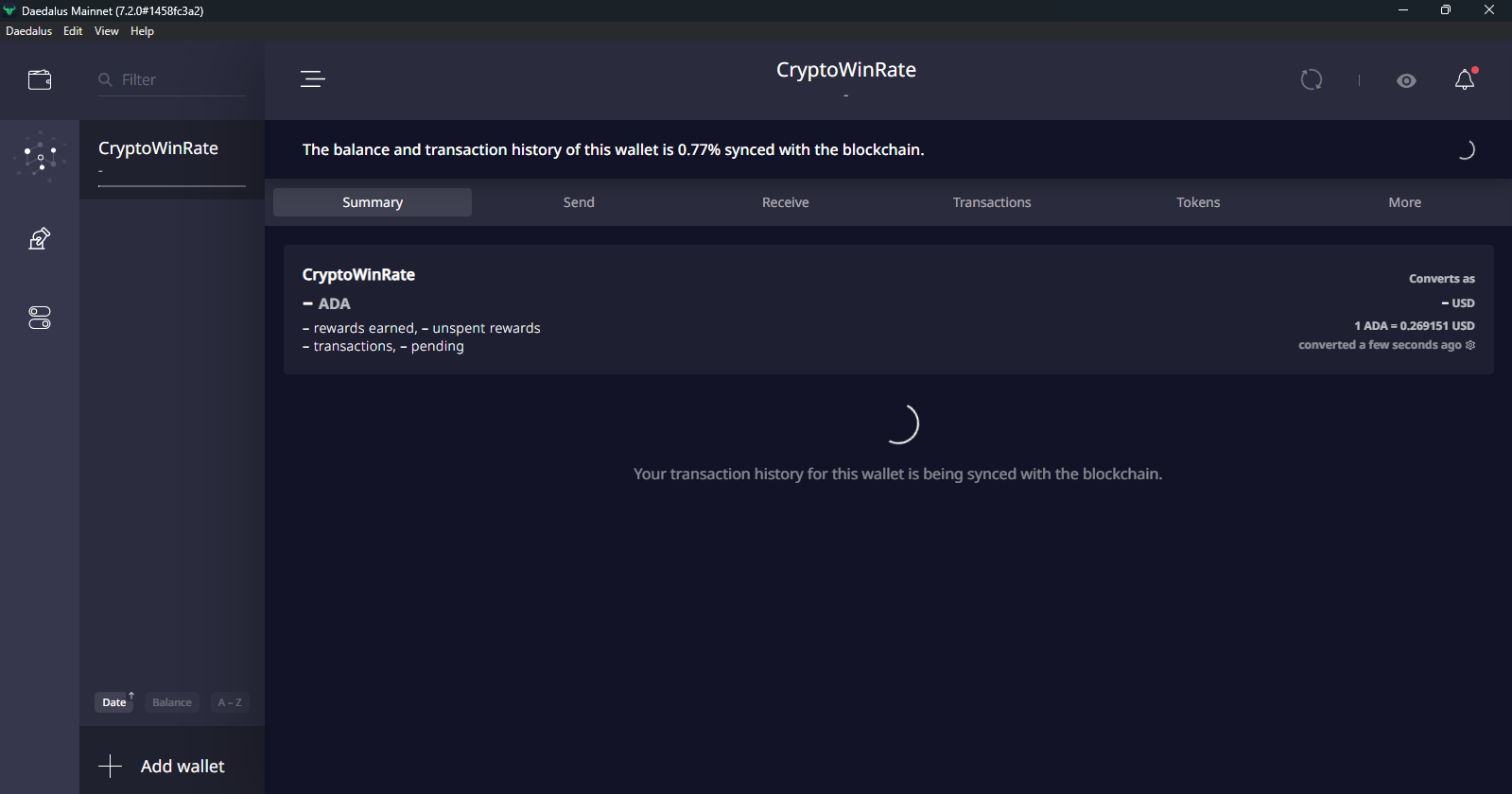 Daedalus Wallet interface