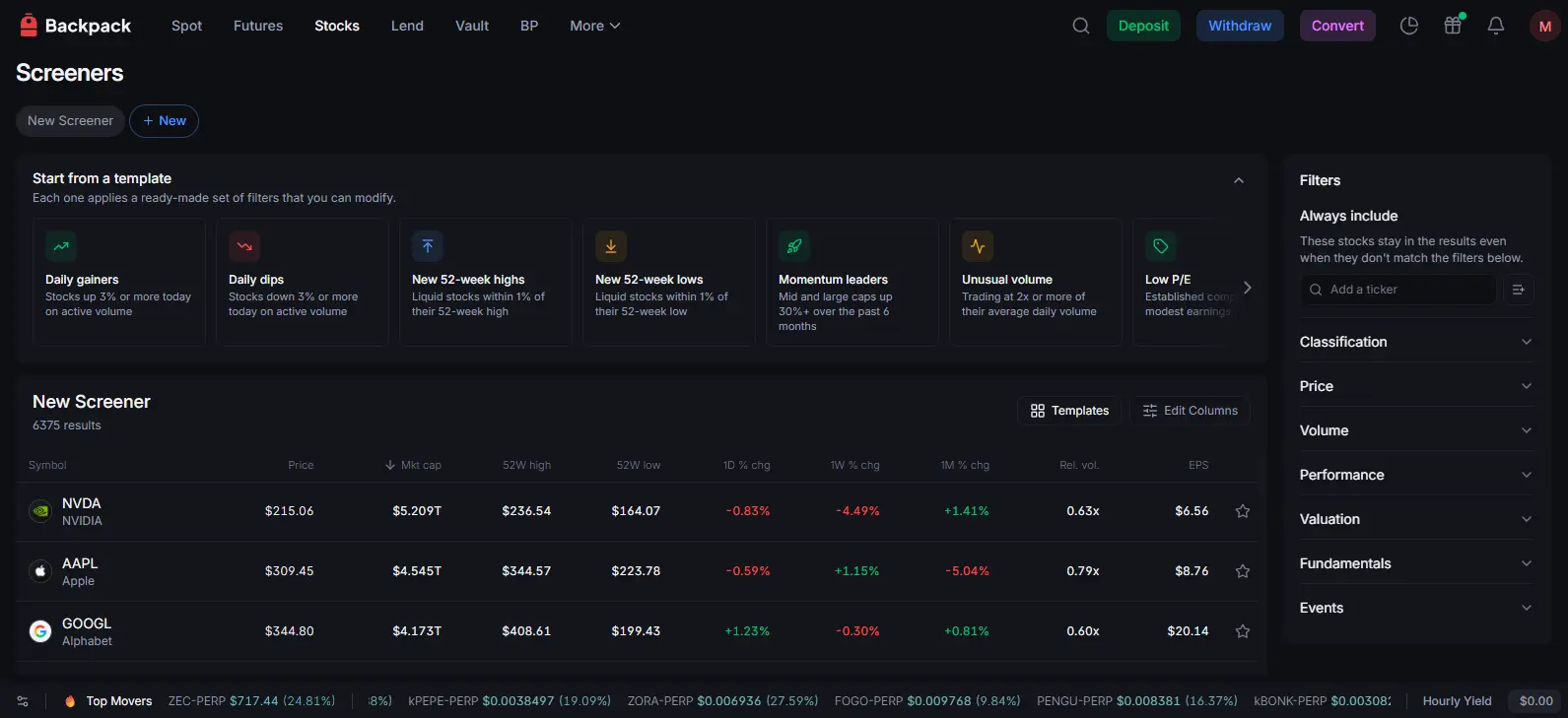 Backpack Stock Research Tools`