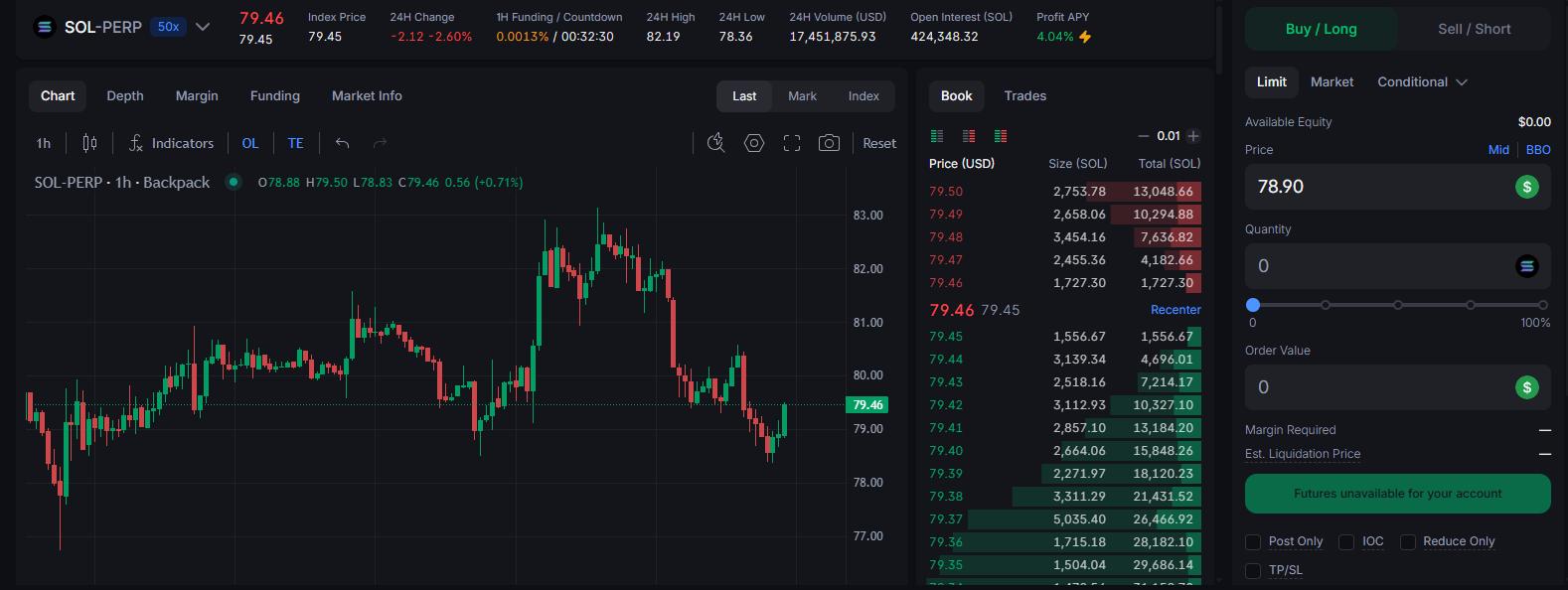 Backpack exchange Trading interface