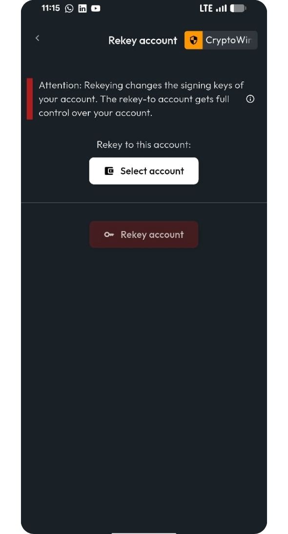 Defly Wallet Rekey account feature