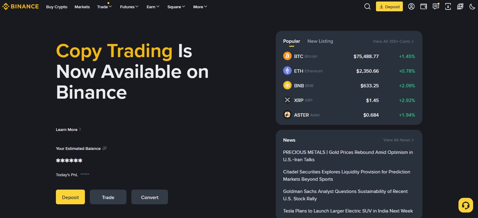 Binance homepage 2026