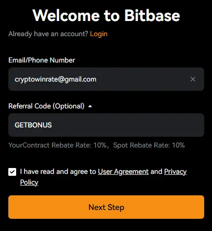 Bitbase registration page