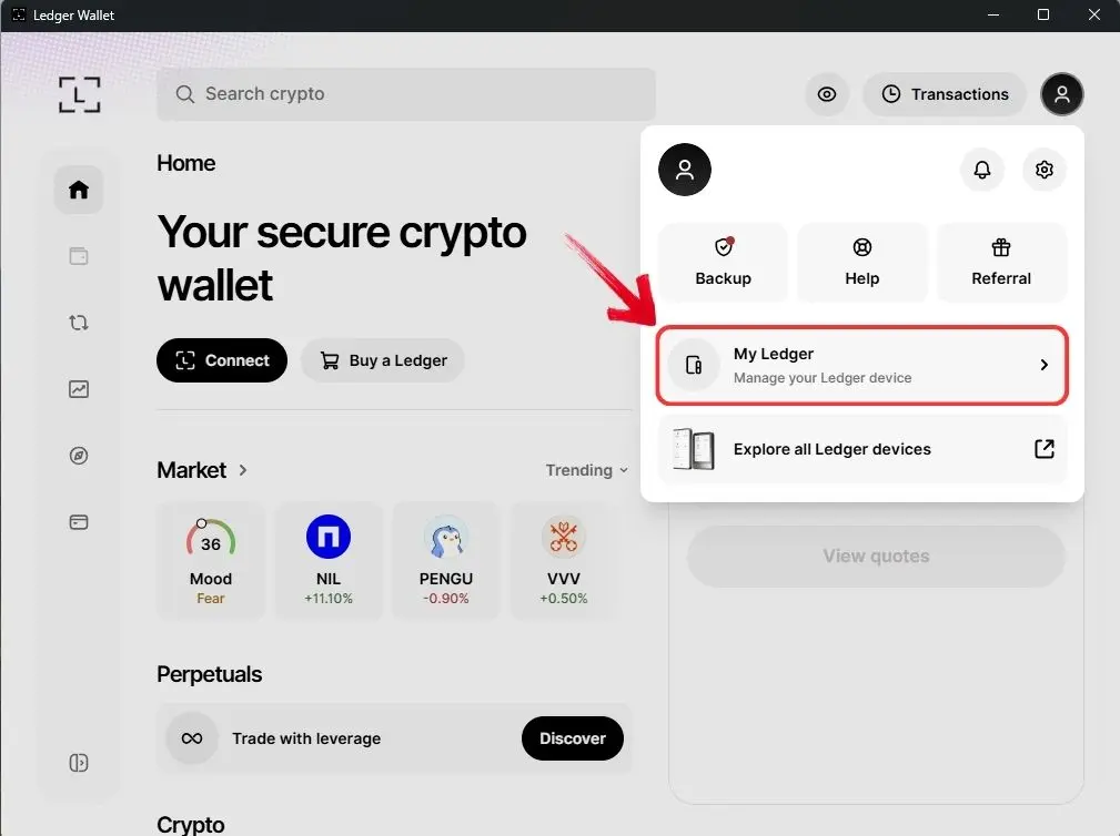 Ledger Desktop App profile options