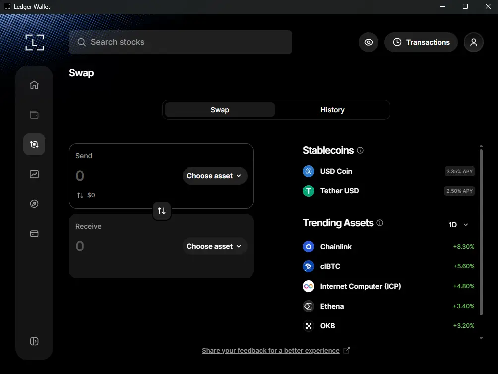Ledger Wallet App Setup Guide: Desktop and Mobile: Swap