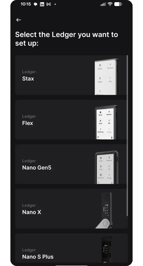 Select ledger hardware wallet